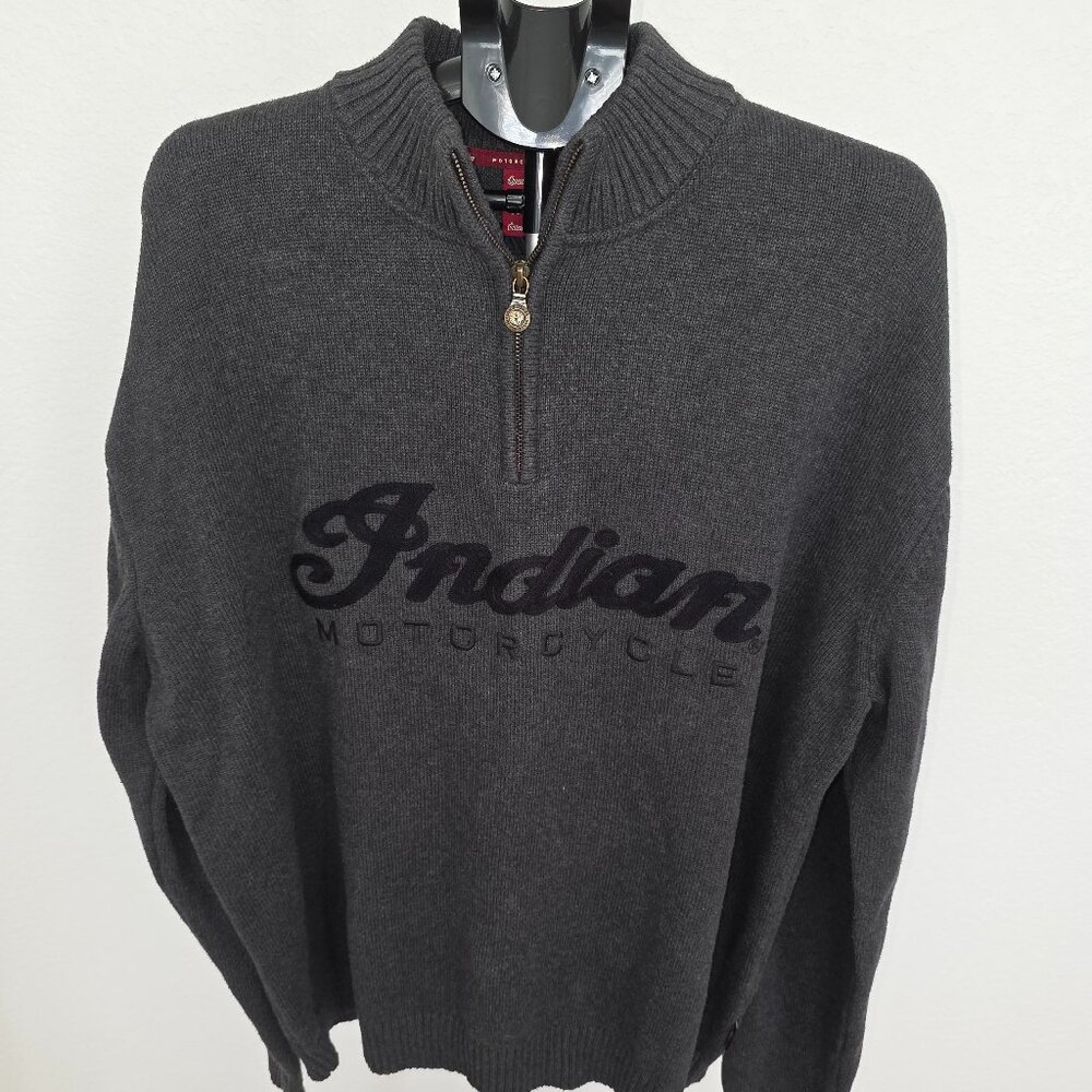 INDIAN MOTORCYCLE BRAND LONG SLEEVE CHARCOAL GRAY 100% COTTON SWEATER SIZE 2XL